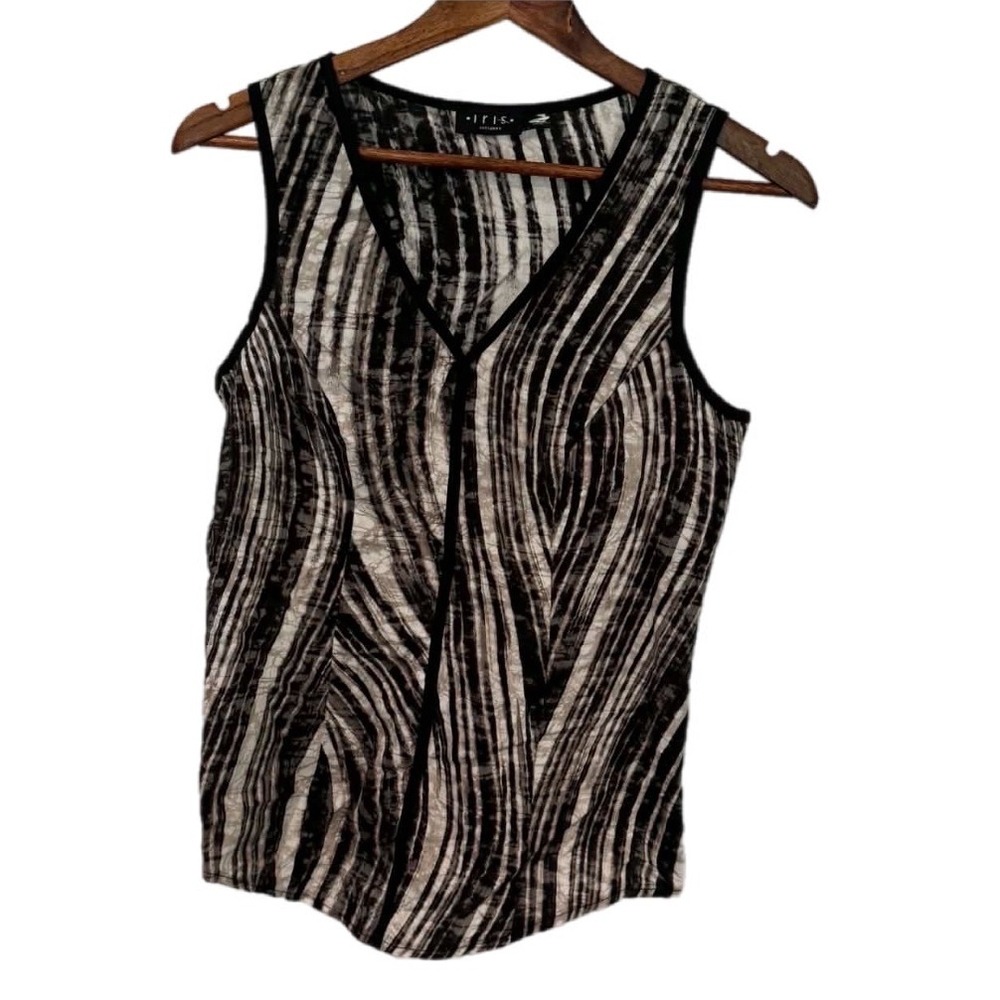 Iris Setlakwe Tank Top Women 6 Black White Striped V-Neck Side Zip Cotton Blouse